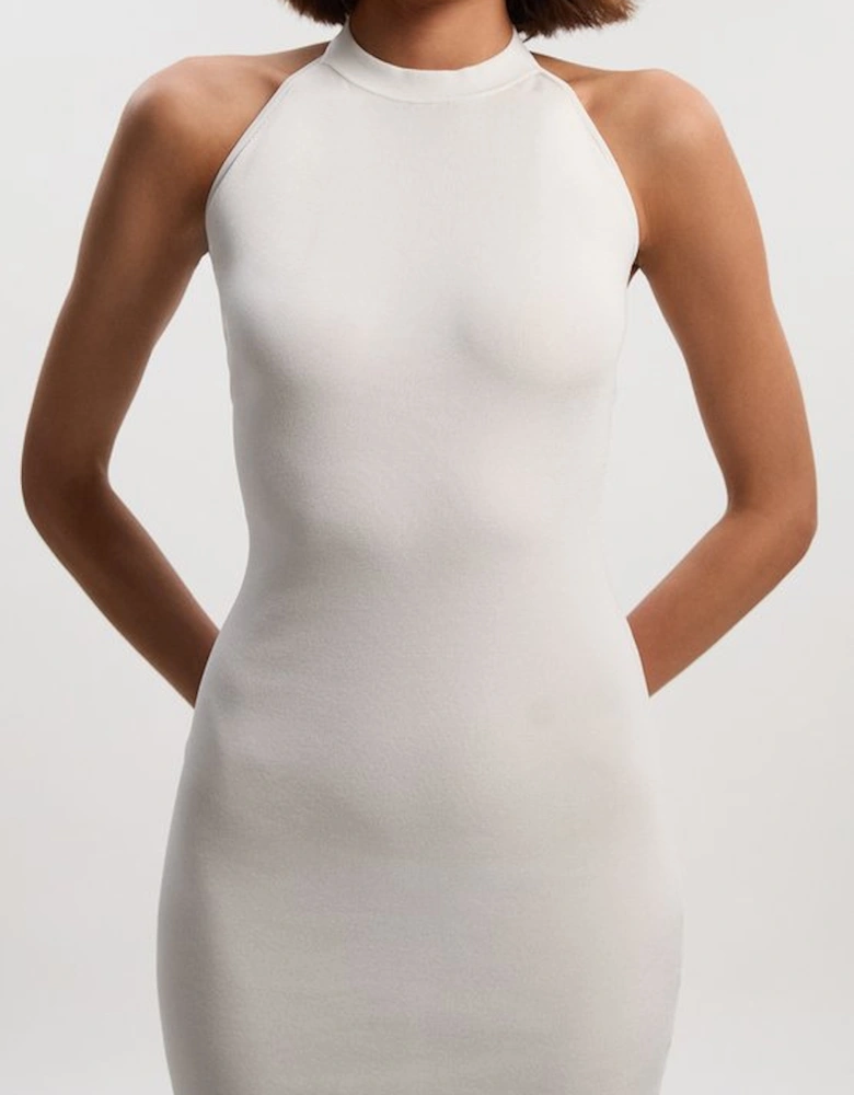 Viscose Blend Slinky Sheer Lace Back Detail Knit Midi Dress