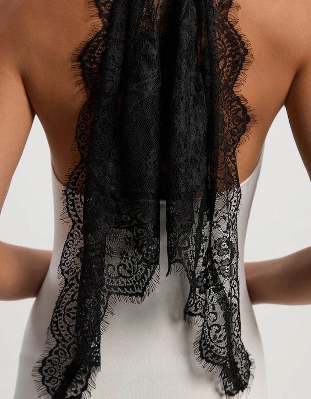 Viscose Blend Slinky Sheer Lace Back Detail Knit Midi Dress