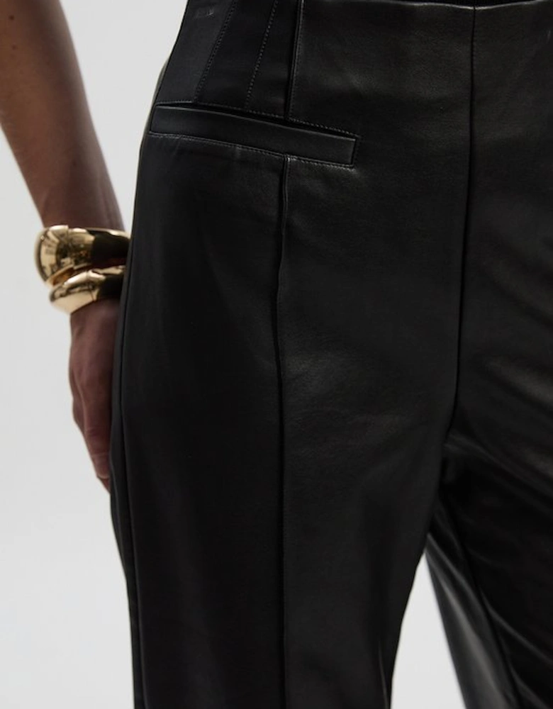 Faux Leather Seam Detail Wide Leg Tailored Trouser