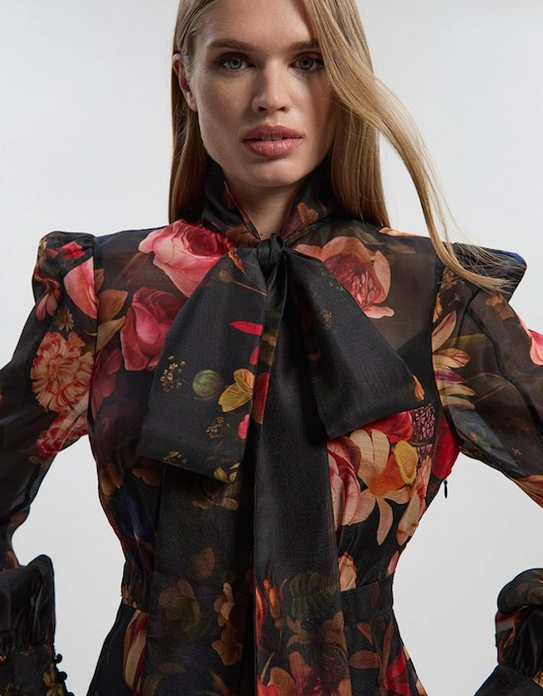 Floral Print Organdie High Neck Woven Mini Dress