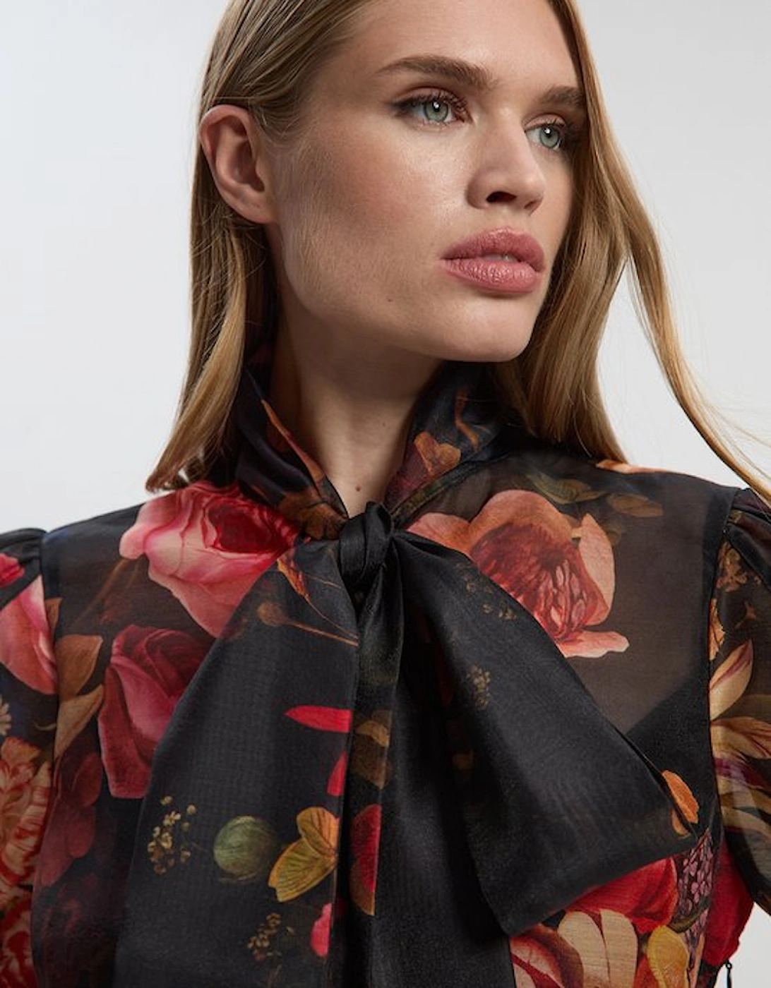 Floral Print Organdie High Neck Woven Mini Dress