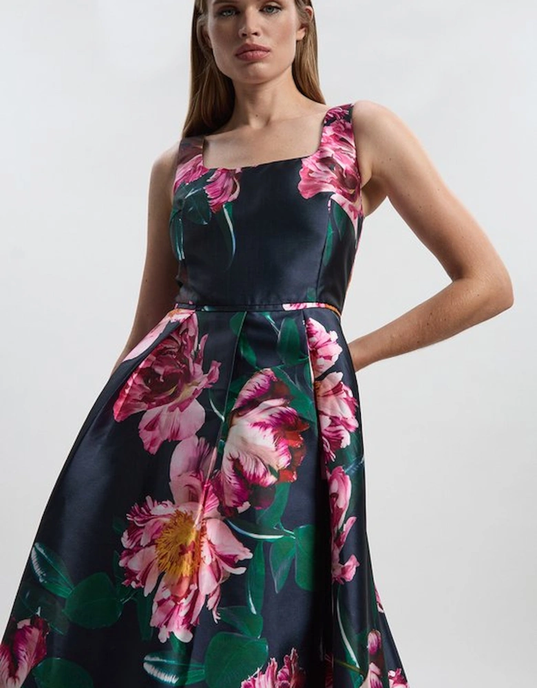 Romantic Floral Print Prom Woven Maxi Dress