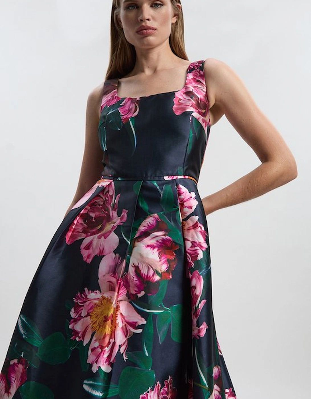 Romantic Floral Print Prom Woven Maxi Dress