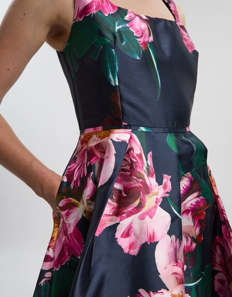 Romantic Floral Print Prom Woven Maxi Dress