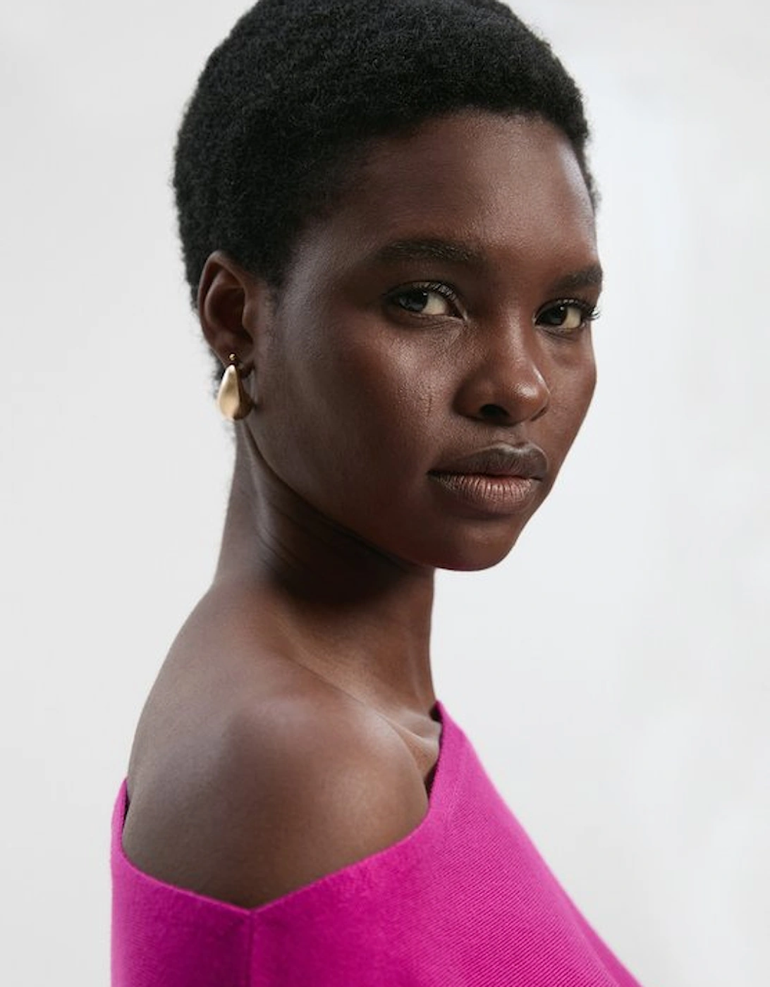 Viscose Blend Knit Asymmetric Neck Midi Dress