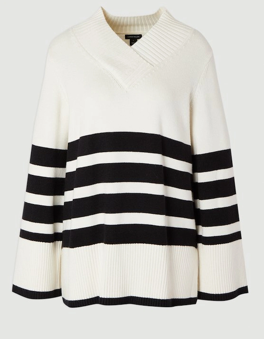 Stripe V Neck Split Hem Knitted Jumper