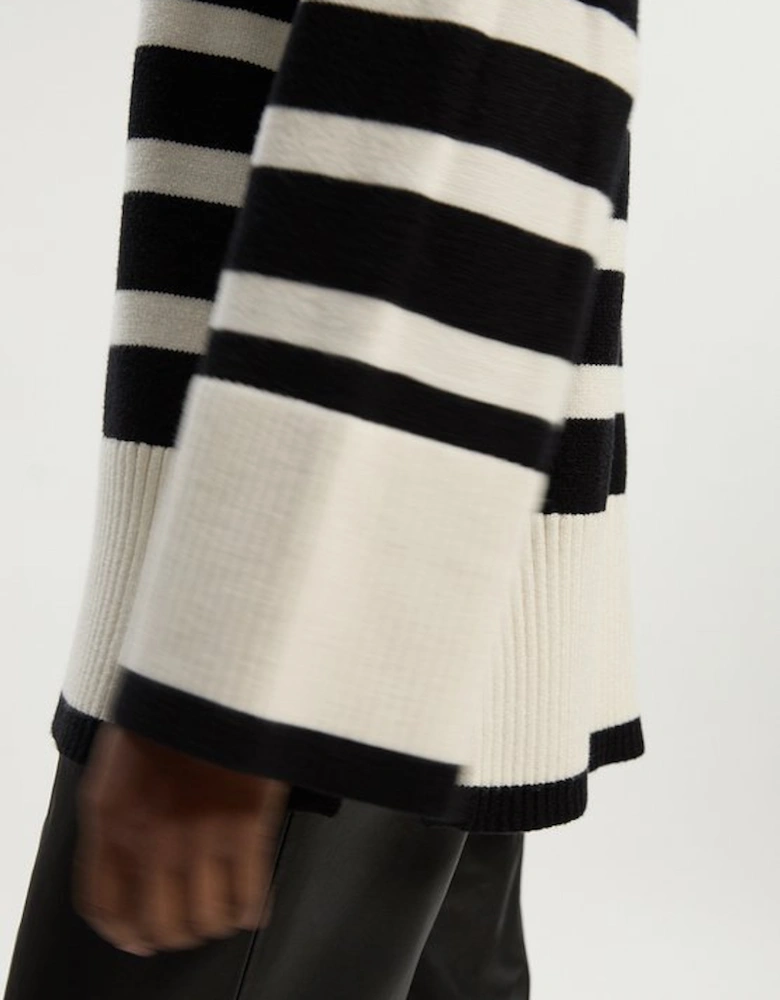 Stripe V Neck Split Hem Knitted Jumper