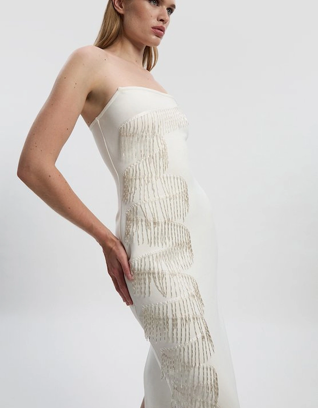 Embellished Fringe Bandeau Figure Form Maxi Dress, 4 of 3