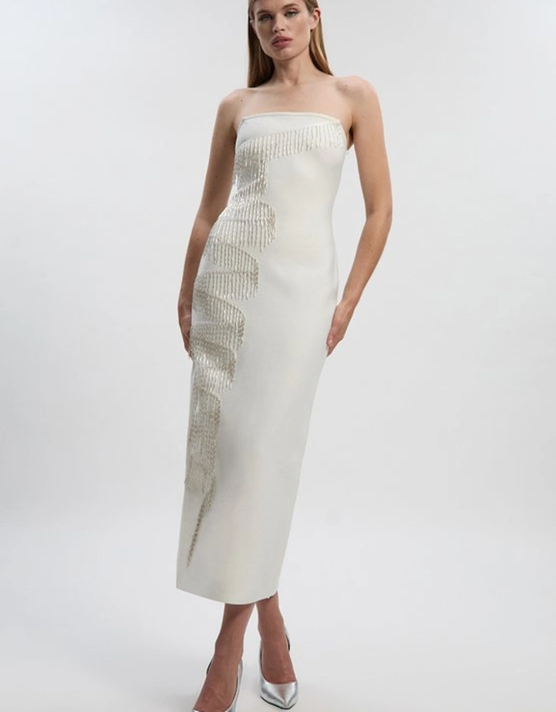 Embellished Fringe Bandeau Figure Form Maxi Dress