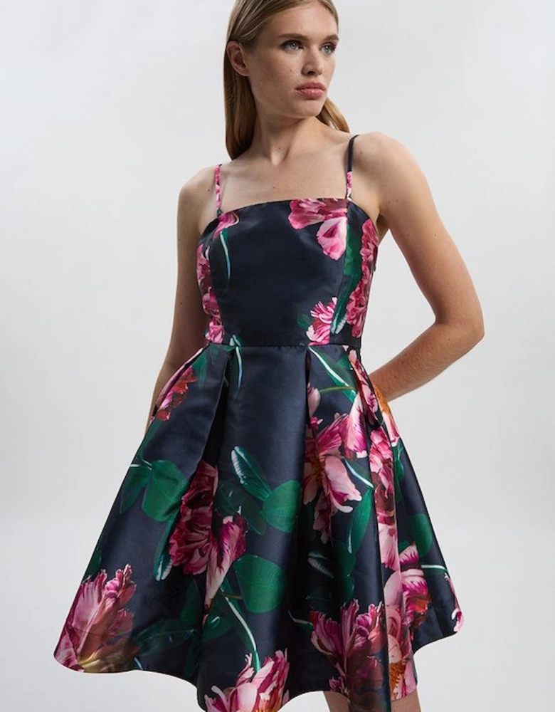 Romantic Floral Print Prom Woven Mini Dress