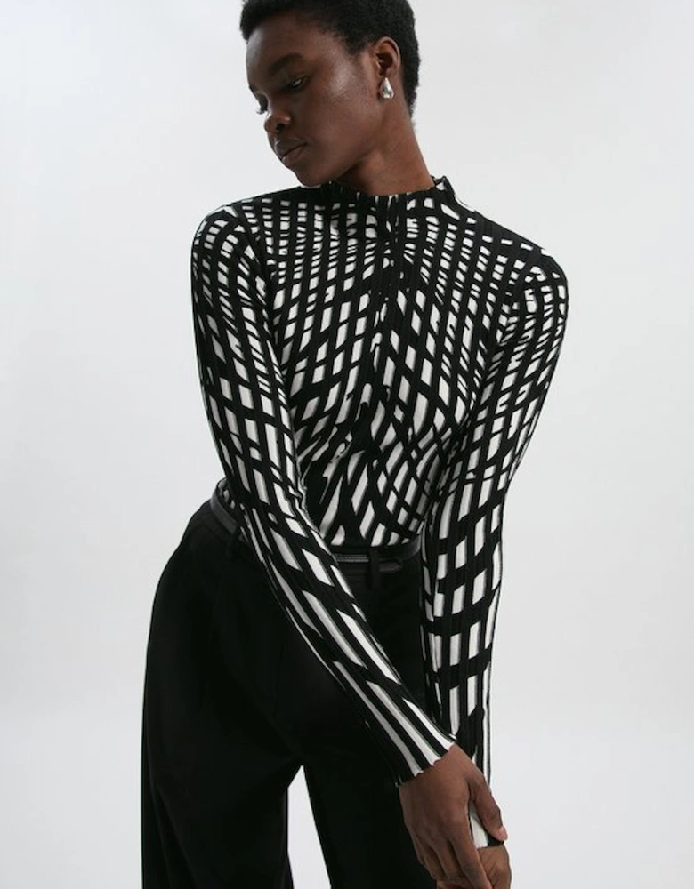Zebra Jacquard Knit Long Sleeve Top