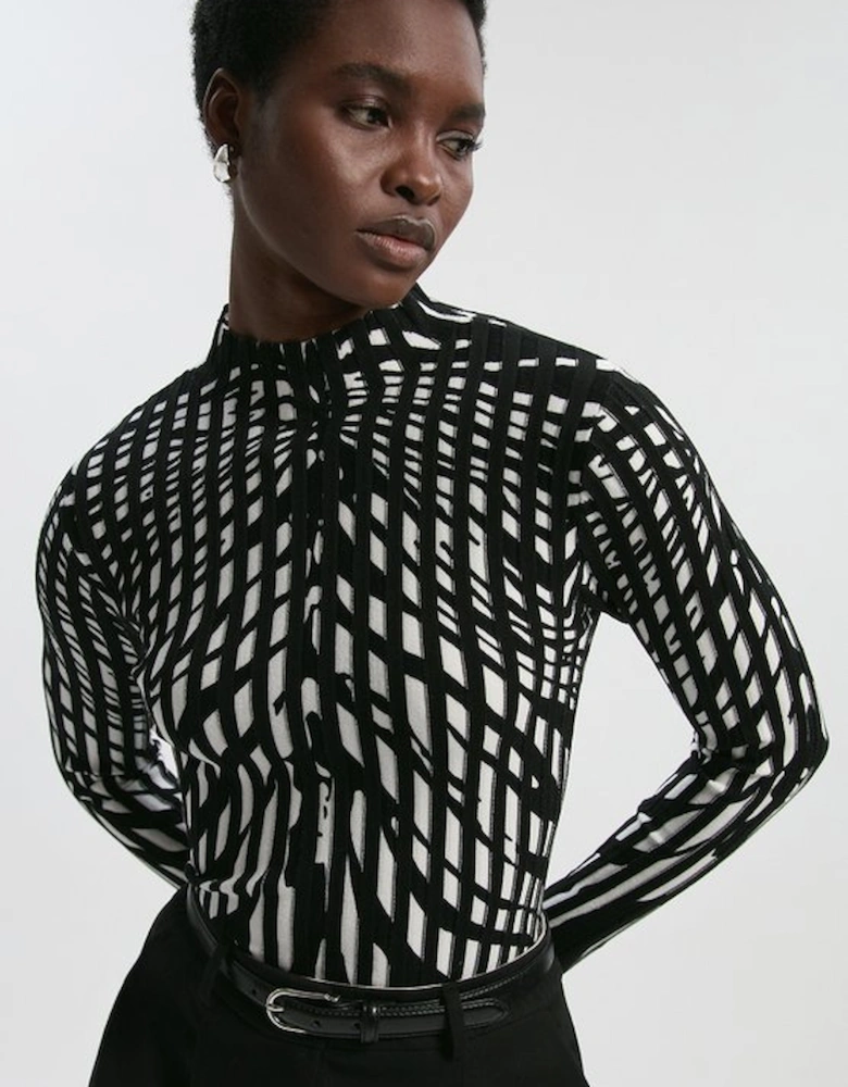 Zebra Jacquard Knit Long Sleeve Top