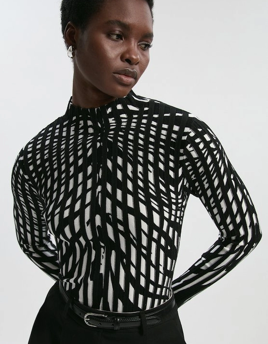 Zebra Jacquard Knit Long Sleeve Top