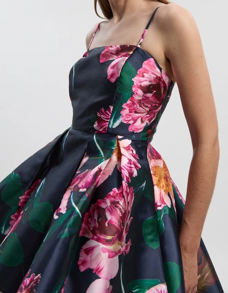 Romantic Floral Print Prom Woven Mini Dress