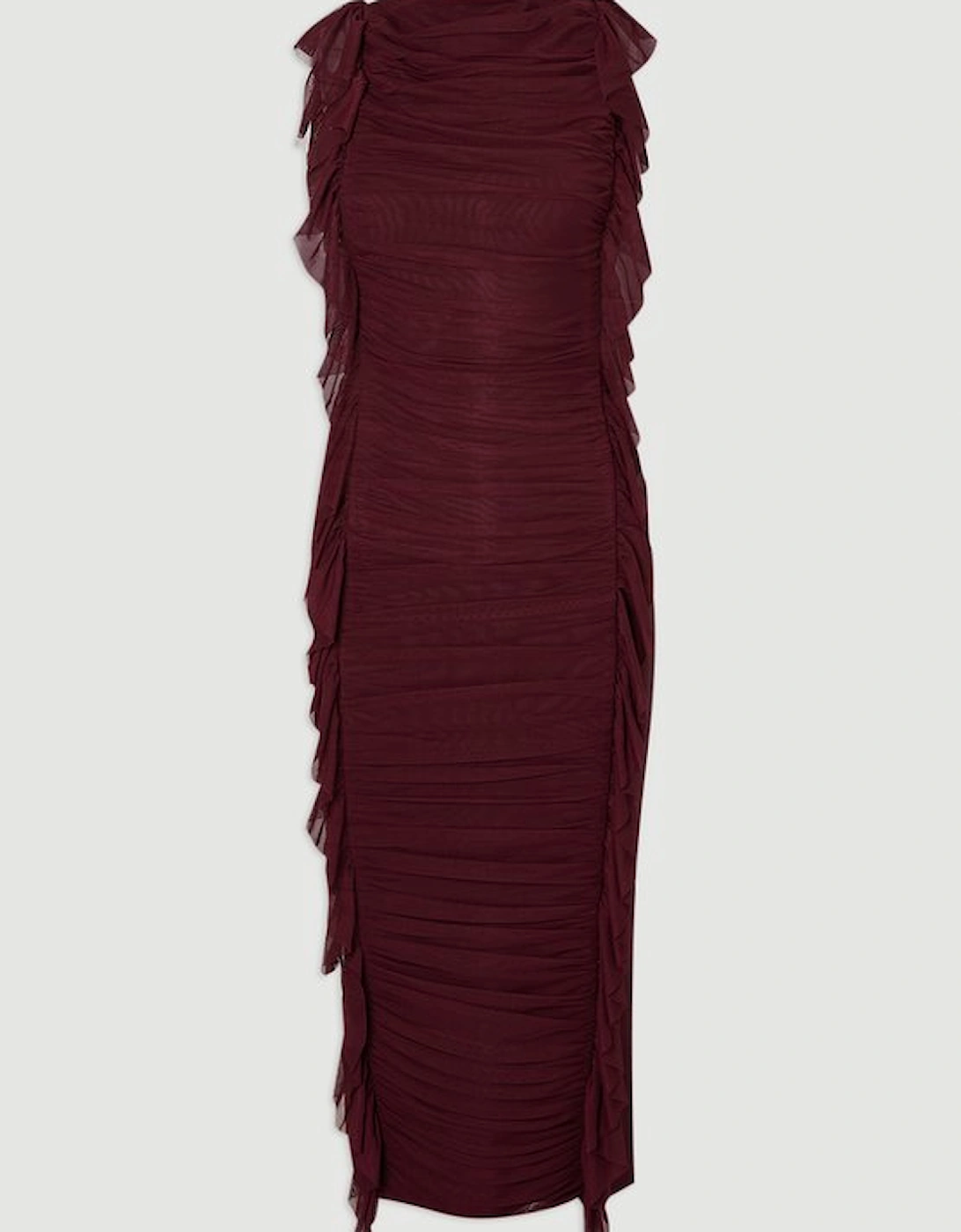 Bandage Mesh Gathered Ruffle Knitted Maxi Dress