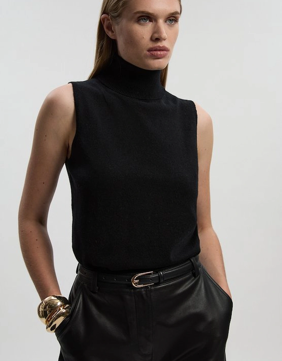 Cashmere Wool Blend Sleeveless Roll Neck Knit Top, 4 of 3