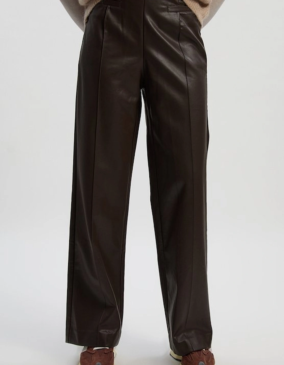 Faux Leather Seam Detail Wide Leg Tailored Trouser