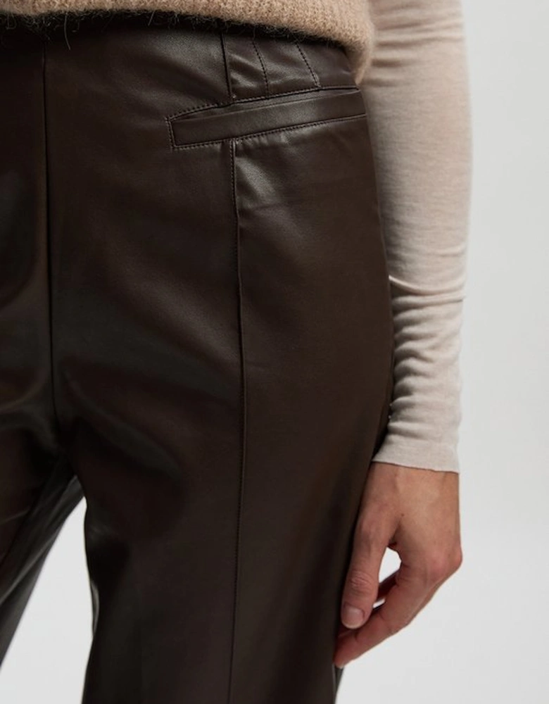 Faux Leather Seam Detail Wide Leg Tailored Trouser