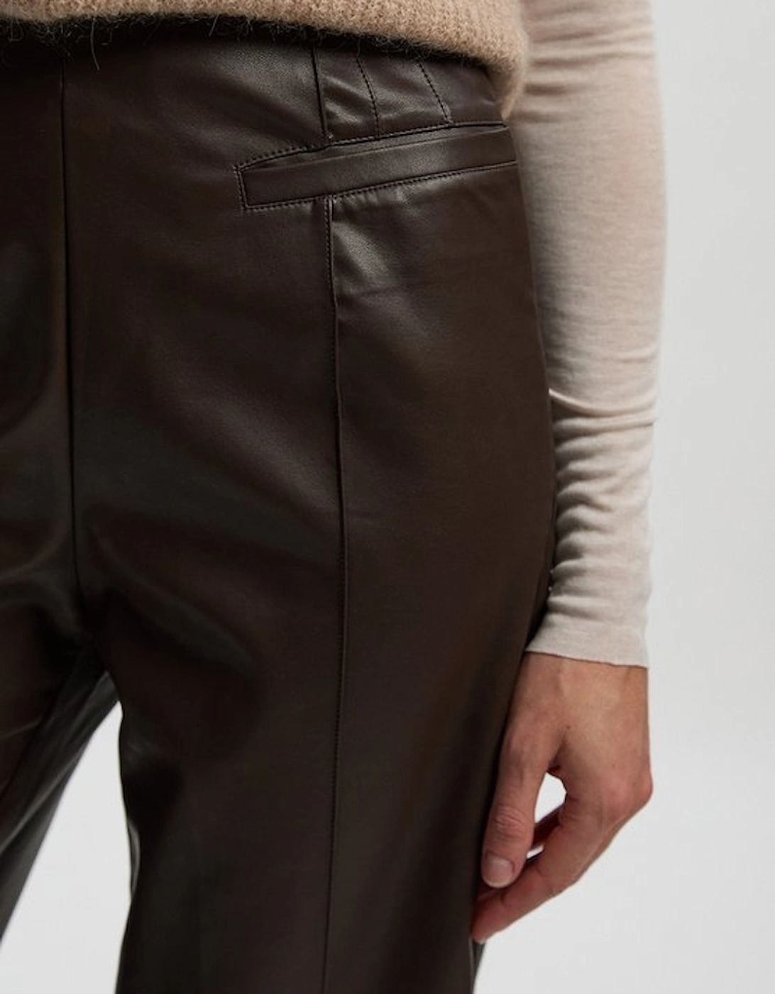Faux Leather Seam Detail Wide Leg Tailored Trouser