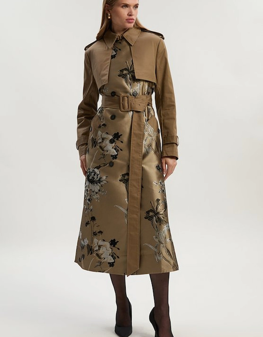 Tall Tailored Jacquard Mix Trench Midi Coat