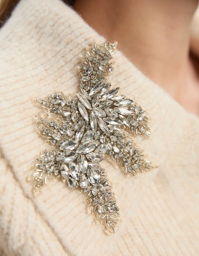 Embellished Cosy V Neck Collar Knit Jumper