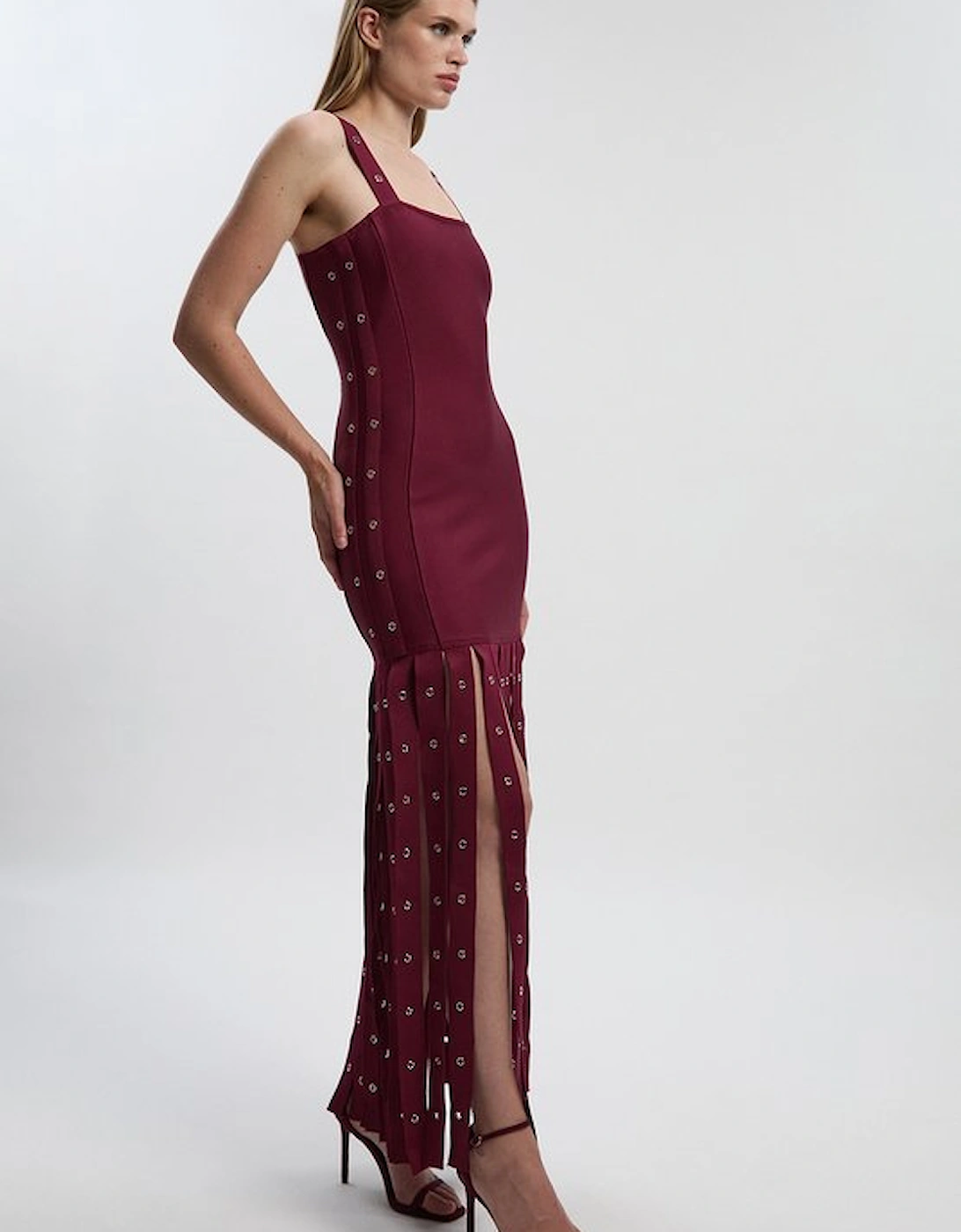 Strappy Eyelet Detail Fringe Figure Form Midi Dress, 4 of 3