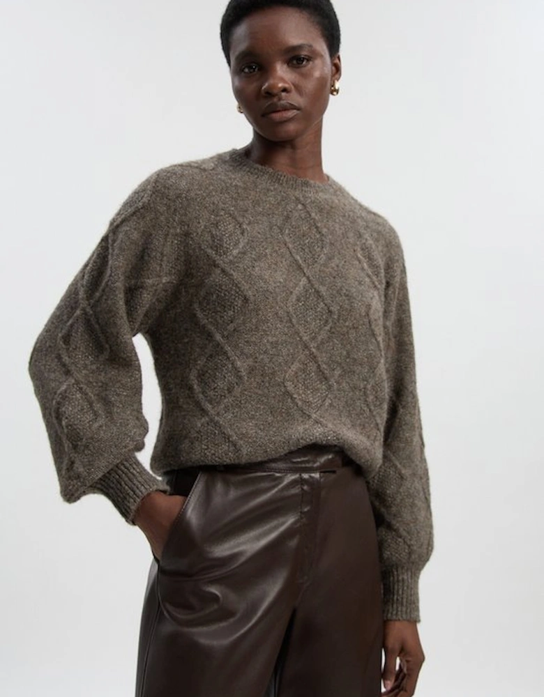 Wool Blend Cosy Cable Stitch Crew Neck Jumper