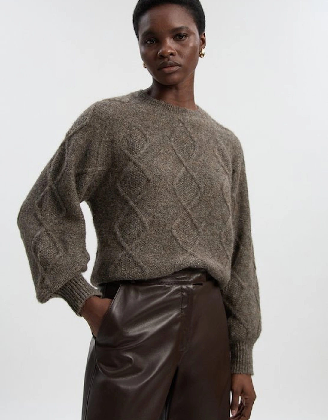 Wool Blend Cosy Cable Stitch Crew Neck Jumper