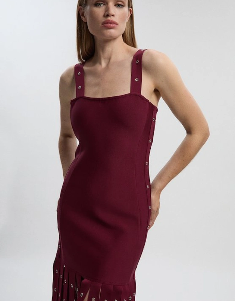 Strappy Eyelet Detail Fringe Figure Form Midi Dress
