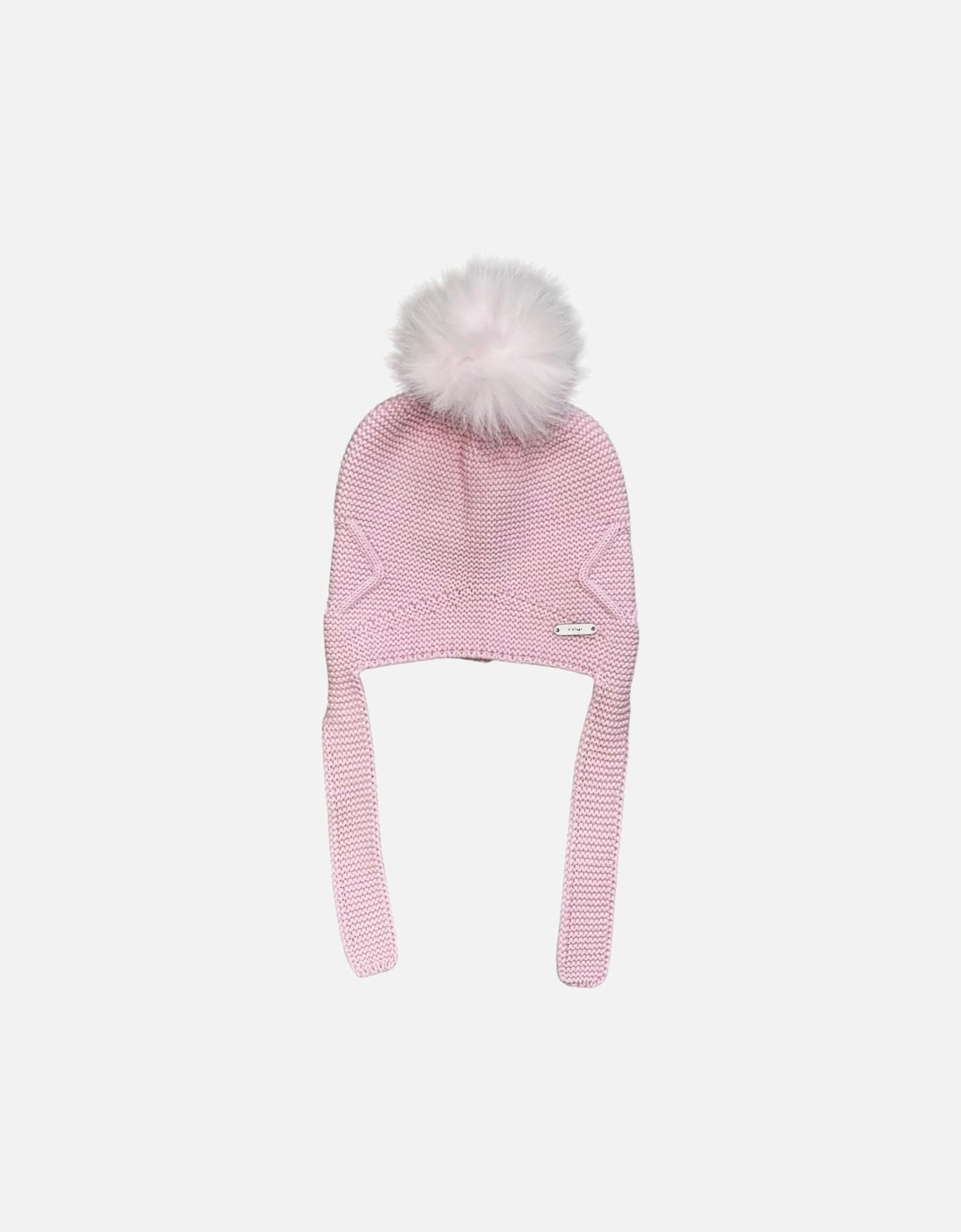 Girls Pink Knit Fur Tie Hat, 2 of 1