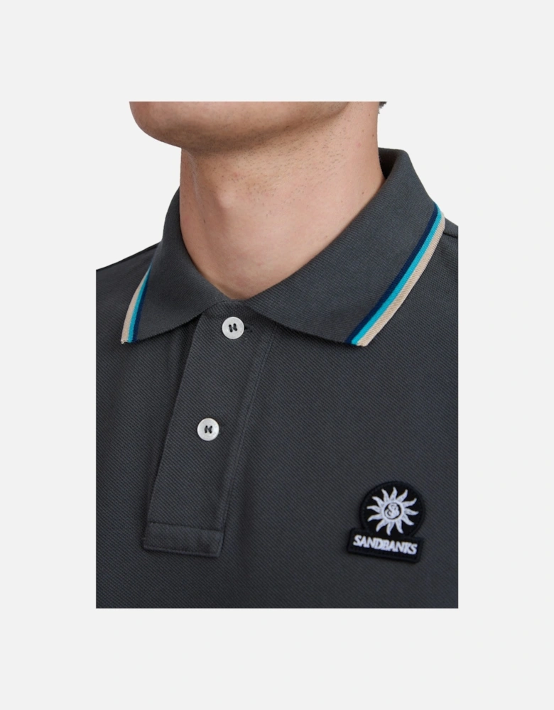 Tipped Badge Pique Polo Shirt Anthracite