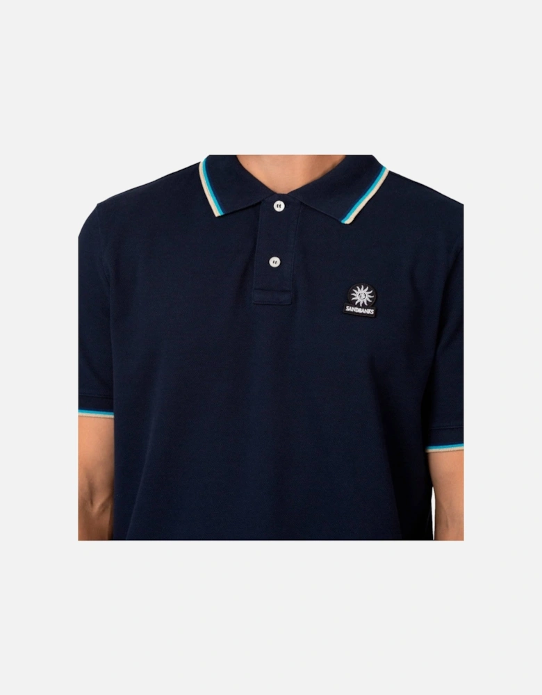 Tipped Badge Pique Polo Shirt Navy
