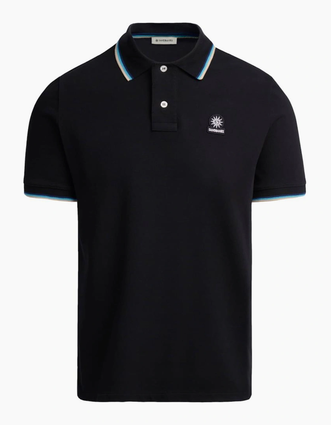 Men's Sandbanks Tipped Badge Pique Polo Shirt Black - Size: 42