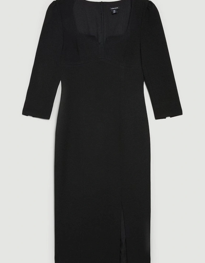 Structured Crepe Sweetheart Neck Split Front Maxi Dress