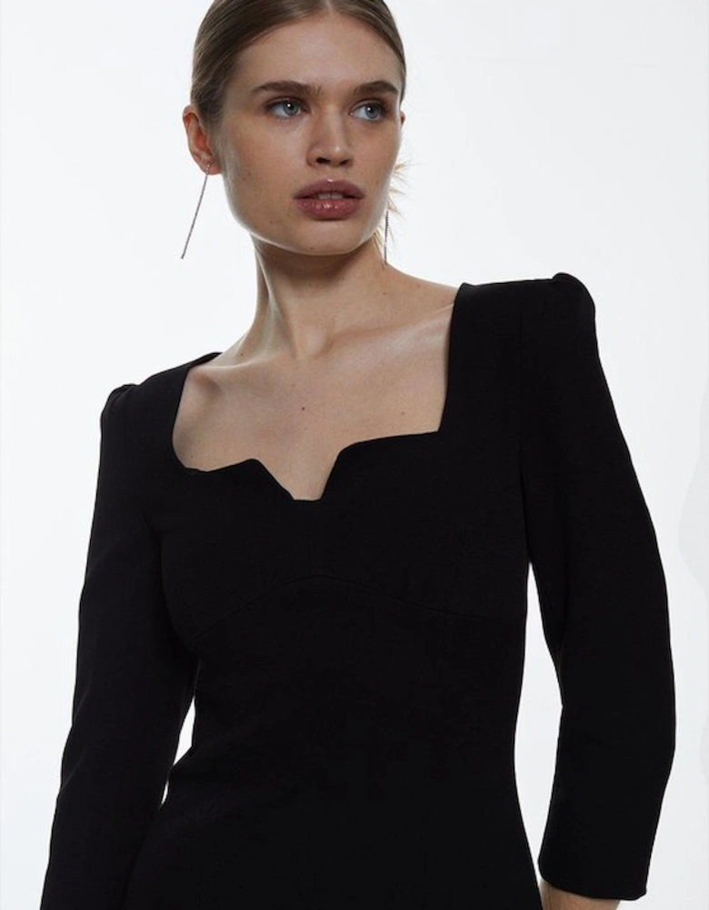 Structured Crepe Sweetheart Neck Split Front Maxi Dress