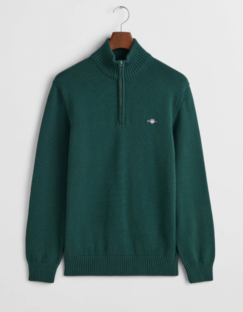 Casual Cotton Half Zip Top, Tartan Green