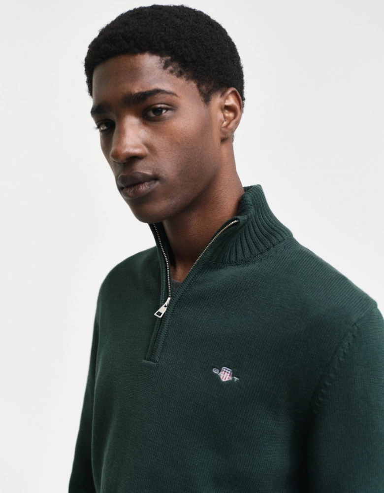 Casual Cotton Half Zip Top, Tartan Green