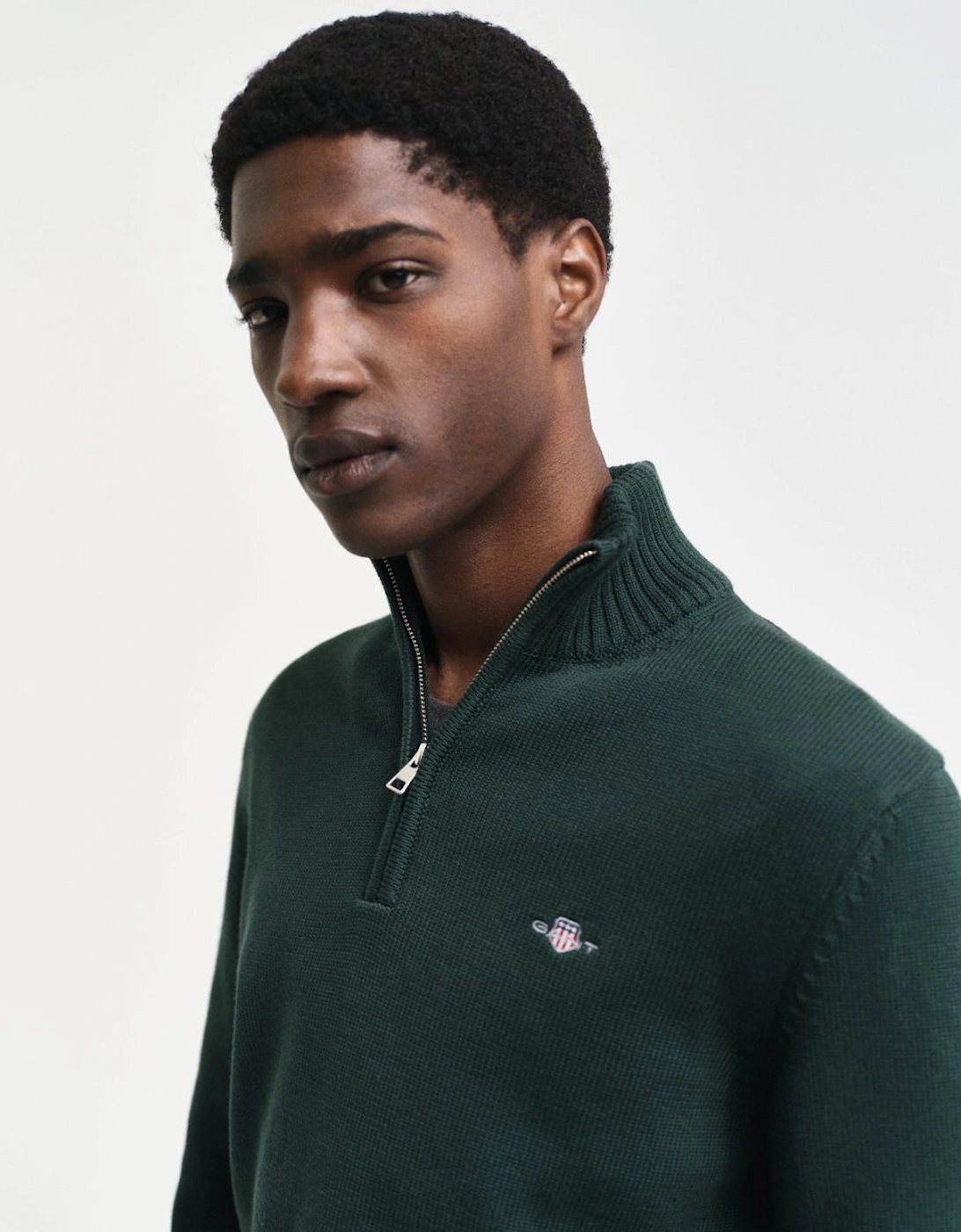 Casual Cotton Half Zip Top, Tartan Green