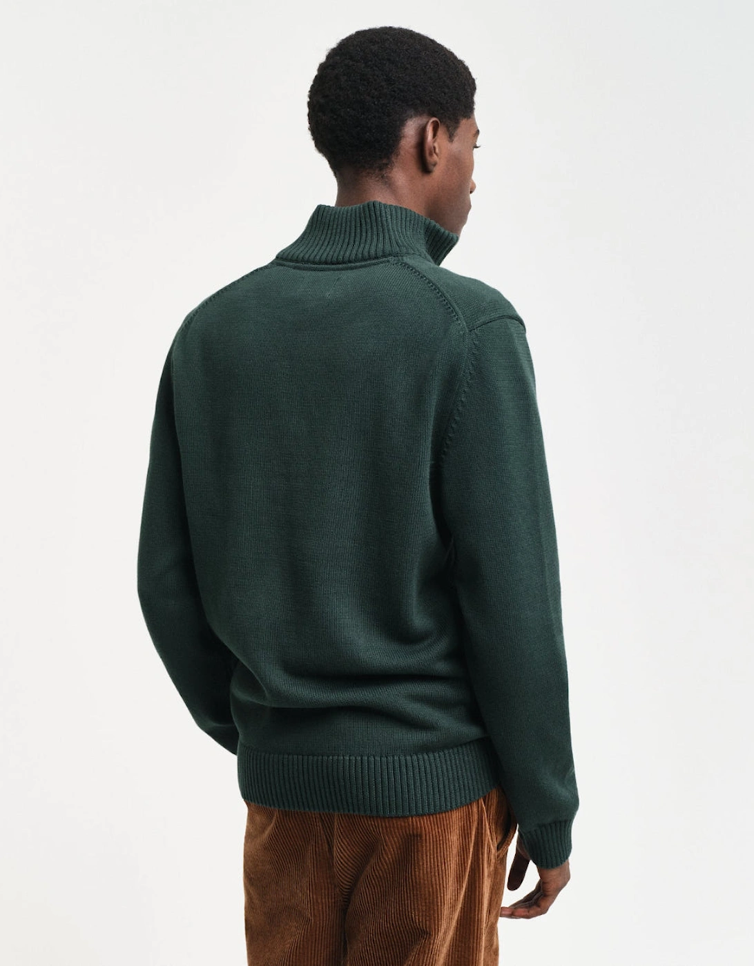 Casual Cotton Half Zip Top, Tartan Green