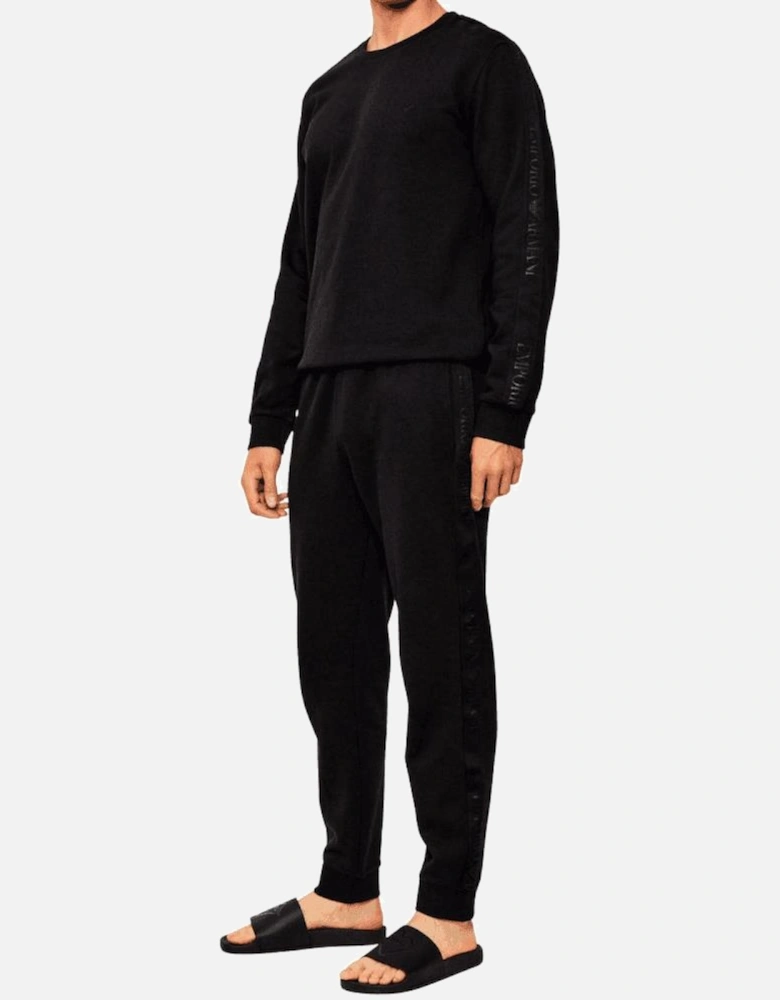 Crew Neck Tape Logo Black Tracksuit