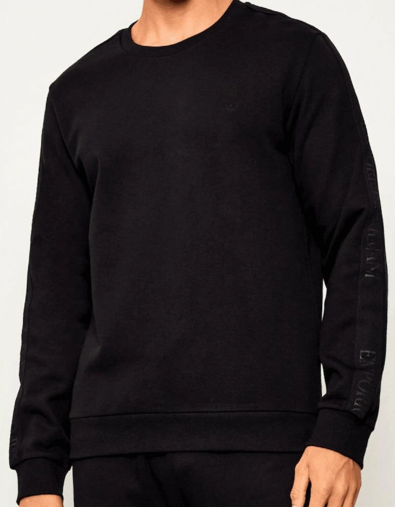 Crew Neck Tape Logo Black Tracksuit