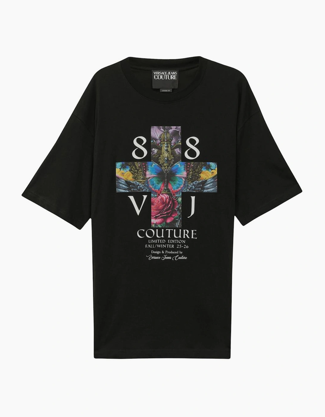 Versace Men's Loose Fit Satin Logo Black T-Shirt - Size: 38