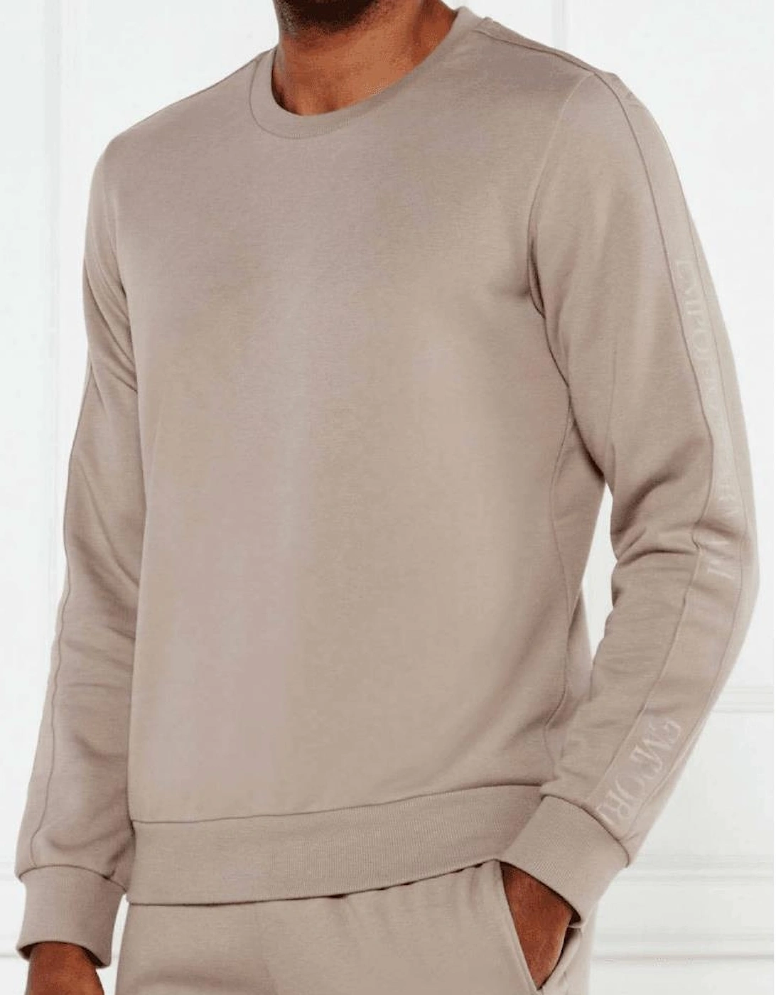Crew Neck Tape Logo Beige Tracksuit