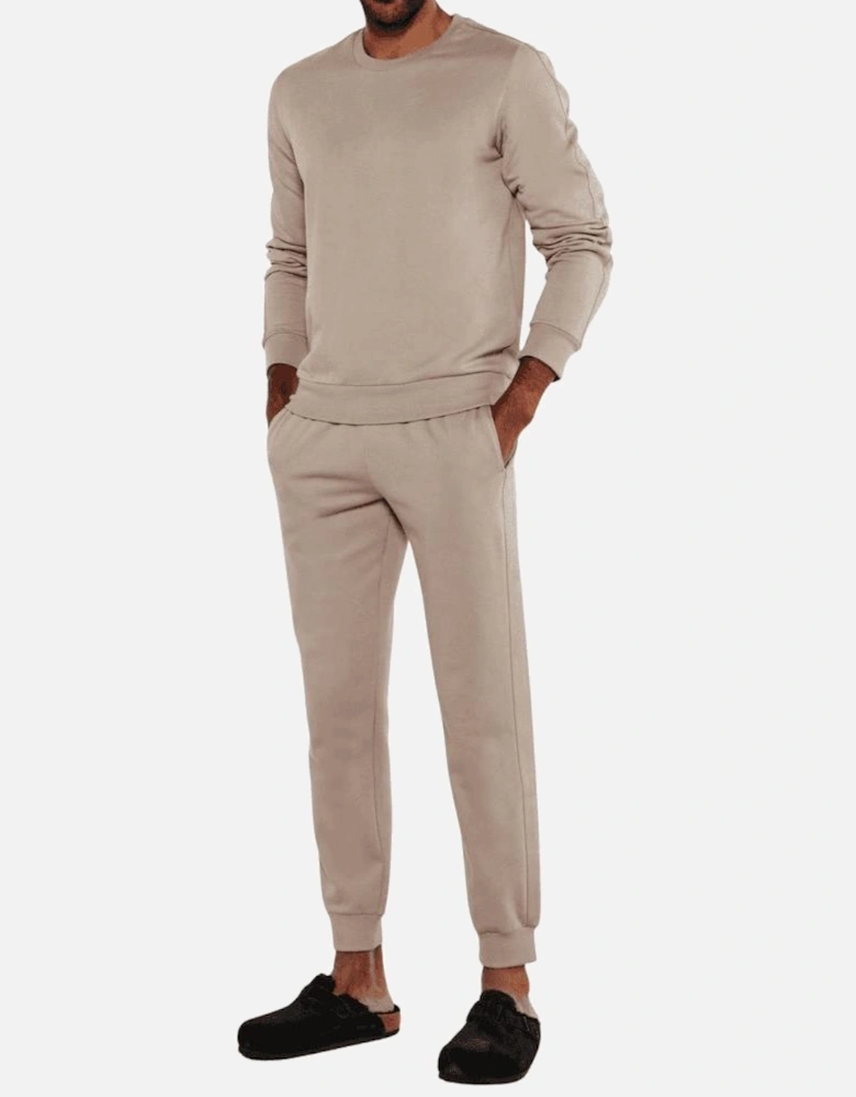 Crew Neck Tape Logo Beige Tracksuit
