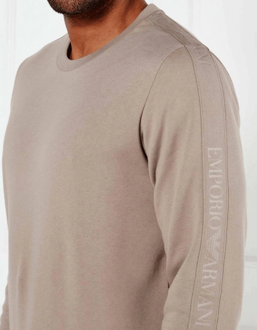 Crew Neck Tape Logo Beige Tracksuit
