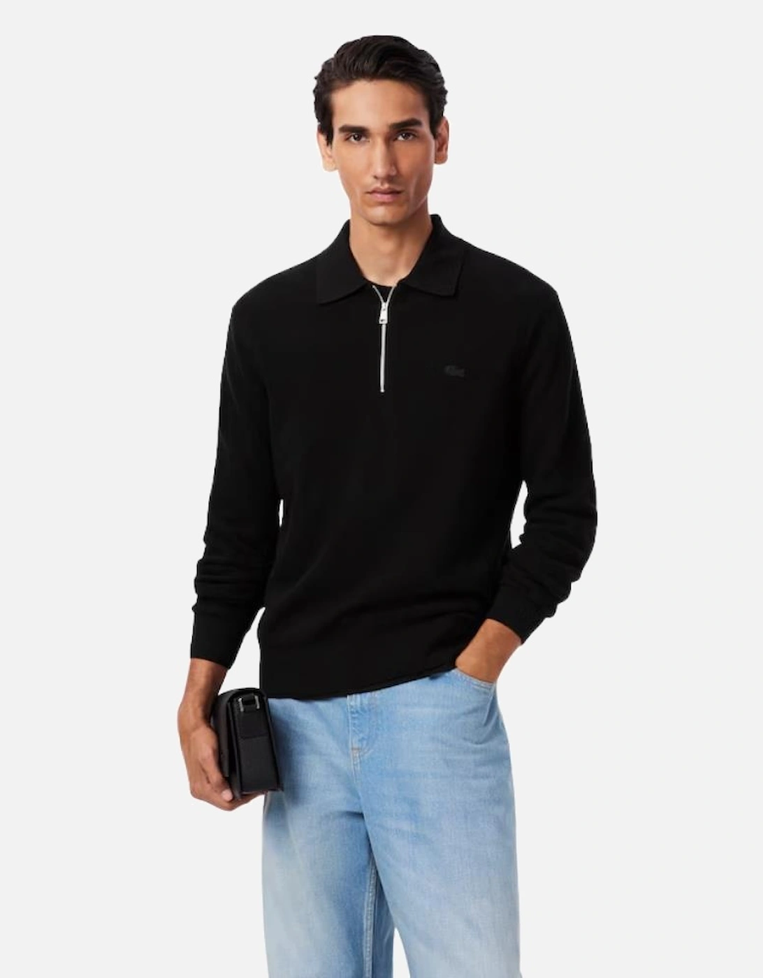 Quarter Zip Polo Sweatshirt - Black