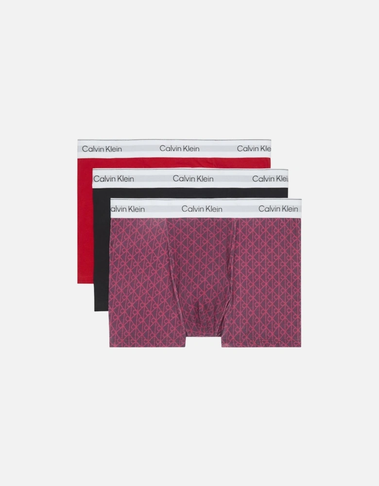 CK Icon Cotton Stretch Relaxed Fit Trunk 3PK - Black/Dark Berry