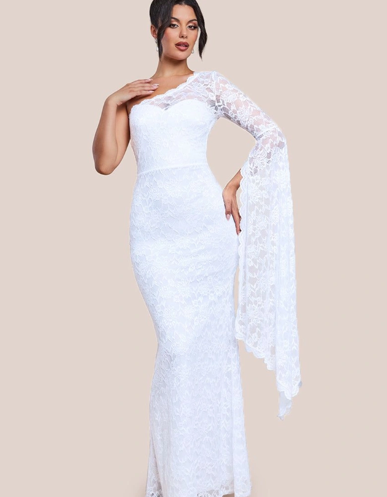 One Shoulder Scalloped Neck Maxi Dress