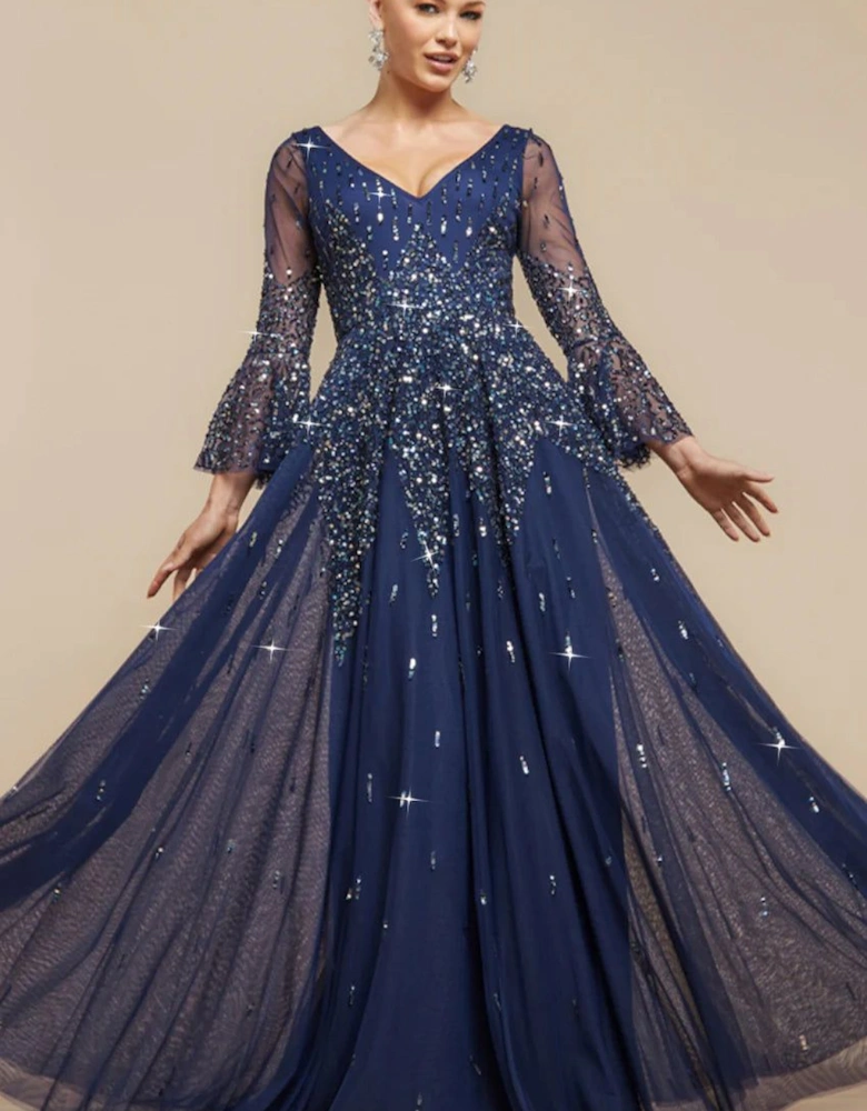 Sunray Sequin A Line Bell Sleeve Maxi Dress