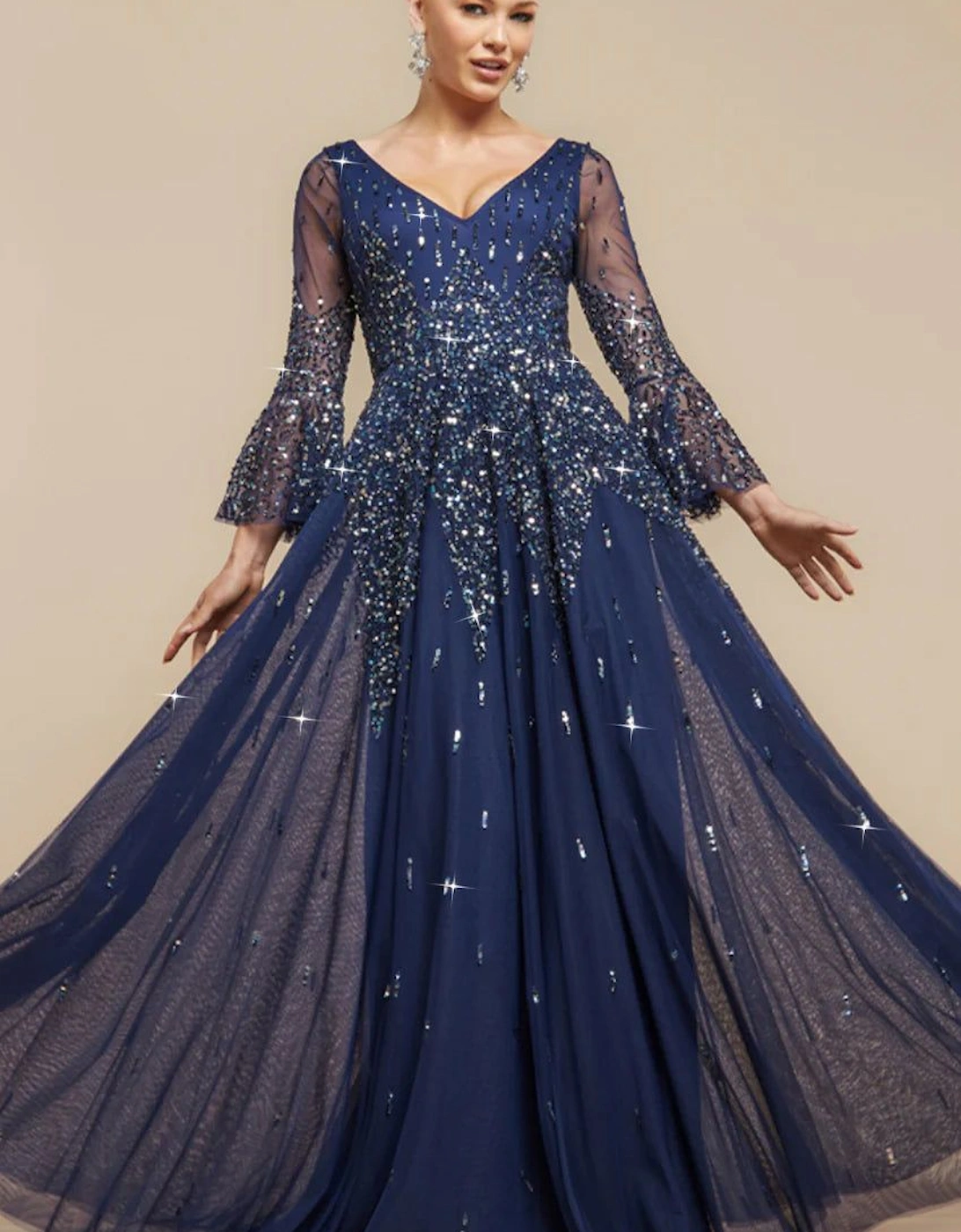 Sunray Sequin A Line Bell Sleeve Maxi Dress, 2 of 1